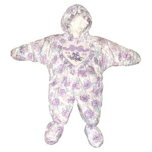 Vintage Cuddle Club Baby Girls Purple Floral Zip Winter Snow Suit 9-12 Months